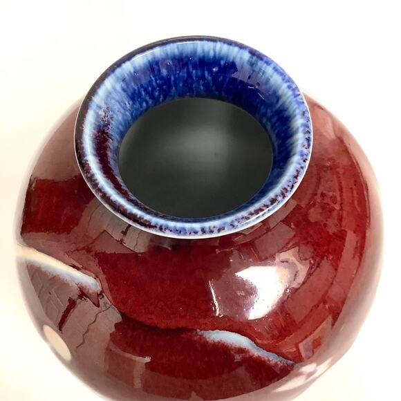 Vintage Studio Art Pottery Abstract Glossy Glaze Vase Stamped CB 6”H Oxblood Red - Picture 3 of 5